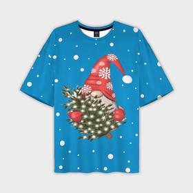 Мужская футболка OVERSIZE 3D с принтом Новогодний гном в Новосибирске,  |  | гном | новогодние гномы | новогодний | новогодний гном | новый год | скандинавский гном
