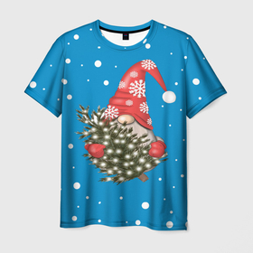 Мужская футболка 3D с принтом Новогодний гном в Тюмени, 100% полиэфир | прямой крой, круглый вырез горловины, длина до линии бедер | гном | новогодние гномы | новогодний | новогодний гном | новый год | скандинавский гном