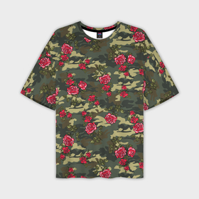 Мужская футболка oversize 3D с принтом Камуфляж и розы ,  |  | 23 февраля | армия | военная | зелень | камуфляж | листья | маскировка | паттерн | розы | солдат | текстуры | цветы
