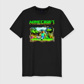 Мужская футболка хлопок Slim с принтом Minecraft в Белгороде, 92% хлопок, 8% лайкра | приталенный силуэт, круглый вырез ворота, длина до линии бедра, короткий рукав | minecraft | алекс | белый | блоки | ведьма | взрывчатка | визера | волк | гаст | добывать | дракон | зеленый куб | зомби | игра | крафт | крипер | кубики | лошадка | майн | майнкрафт | манкрафт | овечка | оцелот