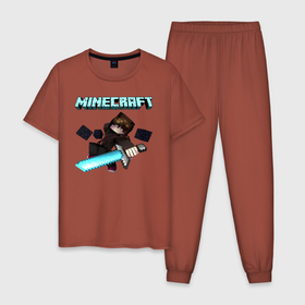 Мужская пижама хлопок с принтом Minecraft в Санкт-Петербурге, 100% хлопок | брюки и футболка прямого кроя, без карманов, на брюках мягкая резинка на поясе и по низу штанин
 | minecraft | алекс | белый | блоки | ведьма | взрывчатка | визера | волк | гаст | добывать | дракон | зеленый куб | зомби | игра | крафт | крипер | кубики | лошадка | майн | майнкрафт | манкрафт | овечка | оцелот