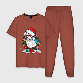 Мужская пижама хлопок с принтом ЛабриСанта , 100% хлопок | брюки и футболка прямого кроя, без карманов, на брюках мягкая резинка на поясе и по низу штанин
 | new year | арт | графика | дед мороз | зима | новый год | рождество | санта