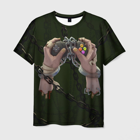 Мужская футболка 3D с принтом Экстремальный гейминг , 100% полиэфир | прямой крой, круглый вырез горловины, длина до линии бедер | Тематика изображения на принте: blood | chaine | gamepad | hands | кровь | раны | руки | цепь