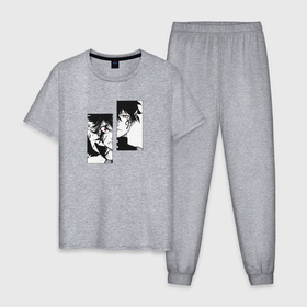 Мужская пижама хлопок с принтом Черный клевер в Новосибирске, 100% хлопок | брюки и футболка прямого кроя, без карманов, на брюках мягкая резинка на поясе и по низу штанин
 | asta | black clover | акума | аста | демон | пятилистник | черный клевер | юно