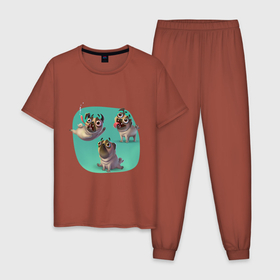 Мужская пижама хлопок с принтом Мопсы трио , 100% хлопок | брюки и футболка прямого кроя, без карманов, на брюках мягкая резинка на поясе и по низу штанин
 | crazy pugs | мопсы | собаки