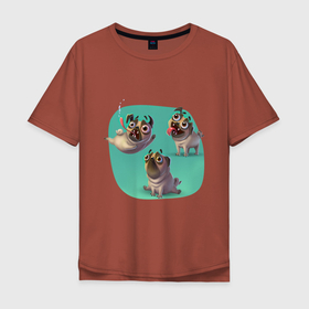 Мужская футболка хлопок Oversize с принтом Мопсы трио в Екатеринбурге, 100% хлопок | свободный крой, круглый ворот, “спинка” длиннее передней части | crazy pugs | мопсы | собаки