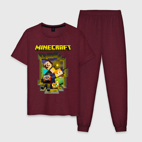 Мужская пижама хлопок с принтом Minecraft в Курске, 100% хлопок | брюки и футболка прямого кроя, без карманов, на брюках мягкая резинка на поясе и по низу штанин
 | minecraft | алекс | белый | блоки | ведьма | взрывчатка | визера | волк | гаст | добывать | дракон | зеленый куб | зомби | игра | крафт | крипер | кубики | лошадка | майн | майнкрафт | манкрафт | овечка | оцелот