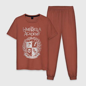 Мужская пижама хлопок с принтом Академия Амбрелла , 100% хлопок | брюки и футболка прямого кроя, без карманов, на брюках мягкая резинка на поясе и по низу штанин
 | the umbrella academy | umbrella | академия амбрелла | амбрелла | герб | зонтик | комиксы