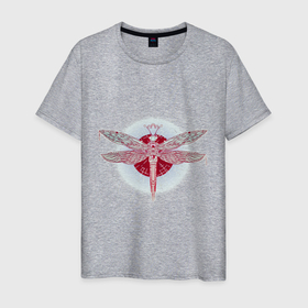 Мужская футболка хлопок с принтом Стрекоза в Тюмени, 100% хлопок | прямой крой, круглый вырез горловины, длина до линии бедер, слегка спущенное плечо. | Тематика изображения на принте: dragonfly | круг | крылья | стрекоза