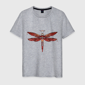 Мужская футболка хлопок с принтом Стрекоза в Тюмени, 100% хлопок | прямой крой, круглый вырез горловины, длина до линии бедер, слегка спущенное плечо. | Тематика изображения на принте: dragonfly | красный | крылья | стрекоза