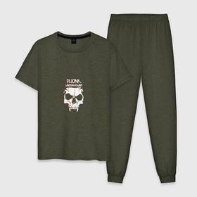 Мужская пижама хлопок с принтом Phonk Underground в Тюмени, 100% хлопок | брюки и футболка прямого кроя, без карманов, на брюках мягкая резинка на поясе и по низу штанин
 | Тематика изображения на принте: phonk | клыки | монстр | музыка | скелет.дьявол | фонк | фонк рэп | череп