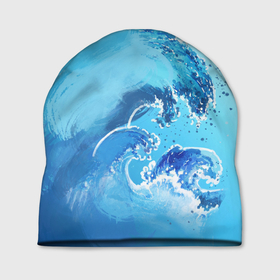 Шапка 3D с принтом Волна с фоном в Тюмени, 100% полиэстер | универсальный размер, печать по всей поверхности изделия | акварель | брызги | вода | волны | море | океан