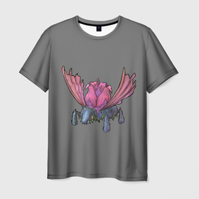 Мужская футболка 3D с принтом Цветочный жук в Курске, 100% полиэфир | прямой крой, круглый вырез горловины, длина до линии бедер | bug | flower | pink | wings | жук | лоза | насекомое | розовый | цветы