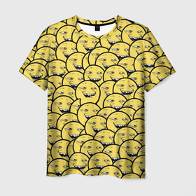 Мужская футболка 3D с принтом Йоба-смайлики в Новосибирске, 100% полиэфир | прямой крой, круглый вырез горловины, длина до линии бедер | meme | динамики | идея | йоба | манера | мемы | образ действия | панда | песик | символ | смайлики | ушан