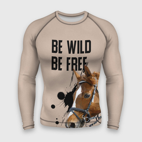 Мужской рашгард 3D с принтом Be wild be free в Екатеринбурге,  |  | horse | horseshoe | акварель | головалошади | грива | жеребец | животные | конь | лошадь | лошадьскрыльями | подкова | природа | рисуноккрасками