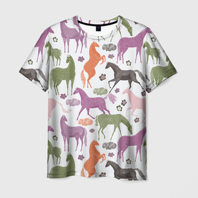 Мужская футболка 3D с принтом лошадки в Тюмени, 100% полиэфир | прямой крой, круглый вырез горловины, длина до линии бедер | horse | horseshoe | акварель | головалошади | грива | жеребец | животные | конь | лошадь | лошадьскрыльями | подкова | природа | рисуноккрасками