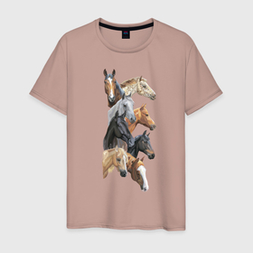 Мужская футболка хлопок с принтом лошади в Петрозаводске, 100% хлопок | прямой крой, круглый вырез горловины, длина до линии бедер, слегка спущенное плечо. | horse | horseshoe | акварель | головалошади | грива | жеребец | животные | конь | лошадь | лошадьскрыльями | подкова | природа | рисуноккрасками