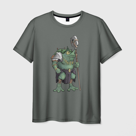 Мужская футболка 3D с принтом Жабалюд войн в Белгороде, 100% полиэфир | прямой крой, круглый вырез горловины, длина до линии бедер | frog | green | staff | warrior | воин | жаба | зеленый | ил | посох