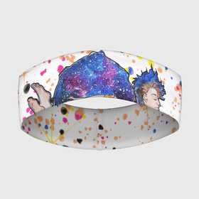 Повязка на голову 3D с принтом Парень с планетой в Белгороде,  |  | boy | space | white | акварель | белый | брызги | космос | парень | парные | планета
