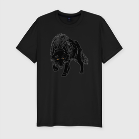 Мужская футболка хлопок Slim с принтом Черный Волк , 92% хлопок, 8% лайкра | приталенный силуэт, круглый вырез ворота, длина до линии бедра, короткий рукав | art | black wolf | dark | tattoo | witch | wolf | арт | волк | готика | готические | дикий | животные | зверь | злая собака | одиночка | пес | природа | символ | смелость | собака | собачка | тату | татуировки | темный | тьма