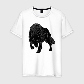 Мужская футболка хлопок с принтом Черный Волк в Новосибирске, 100% хлопок | прямой крой, круглый вырез горловины, длина до линии бедер, слегка спущенное плечо. | art | black wolf | dark | tattoo | witch | wolf | арт | волк | готика | готические | дикий | животные | зверь | злая собака | одиночка | пес | природа | символ | смелость | собака | собачка | тату | татуировки | темный | тьма