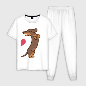 Мужская пижама хлопок с принтом такса , 100% хлопок | брюки и футболка прямого кроя, без карманов, на брюках мягкая резинка на поясе и по низу штанин
 | Тематика изображения на принте: влюбленных | день святого валентина | для двоих | для пар | милый | парные | подарок | собака | такса