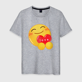 Мужская футболка хлопок с принтом Смайлик с сердечком в Санкт-Петербурге, 100% хлопок | прямой крой, круглый вырез горловины, длина до линии бедер, слегка спущенное плечо. | колобок | любовь | сердце | смайлик | улыбка