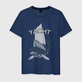 Мужская футболка хлопок с принтом Yacht Family в Санкт-Петербурге, 100% хлопок | прямой крой, круглый вырез горловины, длина до линии бедер, слегка спущенное плечо. | Тематика изображения на принте: кит | лодка | море | морские жители | океан | яхта