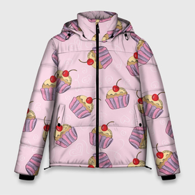 Мужская зимняя куртка 3D с принтом Капкейки на розовом в Белгороде, верх — 100% полиэстер; подкладка — 100% полиэстер; утеплитель — 100% полиэстер | длина ниже бедра, свободный силуэт Оверсайз. Есть воротник-стойка, отстегивающийся капюшон и ветрозащитная планка. 

Боковые карманы с листочкой на кнопках и внутренний карман на молнии. | вишенка | еда | капкейки | пирожное | розовый | сладкое | сладости