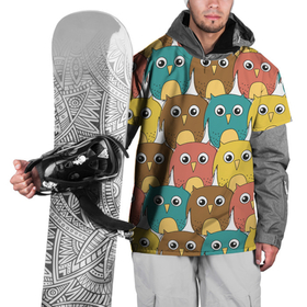Накидка на куртку 3D с принтом Разноцветные совы в Екатеринбурге, 100% полиэстер |  | детский | лесной | мультяшный | паттерн | разноцветный | сова | совушки | совы | узор