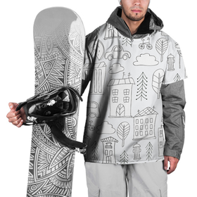 Накидка на куртку 3D с принтом Нарисованный город в Белгороде, 100% полиэстер |  | белый | город | городской | дудлинг | нарисованный | серый | узор