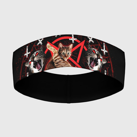 Повязка на голову 3D с принтом Satanic Cat в Екатеринбурге,  |  | Тематика изображения на принте: satan | киска | кот | кот мем | кошечка | кошка | кошки и коты | лиса | лисы | мем | мемы | с кошкой | сатана