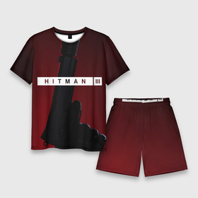Мужской костюм с шортами 3D с принтом Hitman III в Тюмени,  |  | hitman | hitman 3 | hitman iii | красный | надпись | пистолет | хитман | хитман 3