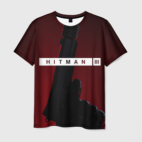 Мужская футболка 3D с принтом Hitman III в Петрозаводске, 100% полиэфир | прямой крой, круглый вырез горловины, длина до линии бедер | hitman | hitman 3 | hitman iii | красный | надпись | пистолет | хитман | хитман 3