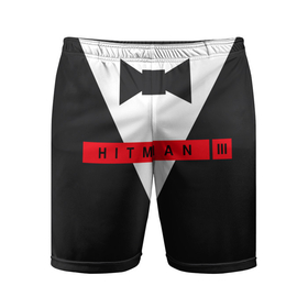 Мужские шорты спортивные с принтом Hitman III в Санкт-Петербурге,  |  | hitman | hitman 3 | hitman iii | бабочка | костюм | красный | надпись | хитман | хитман 3