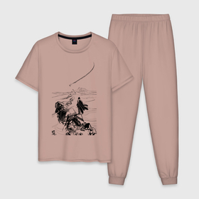 Мужская пижама хлопок с принтом Падение в Белгороде, 100% хлопок | брюки и футболка прямого кроя, без карманов, на брюках мягкая резинка на поясе и по низу штанин
 | падение | пустыня | самолет | скалы | человек