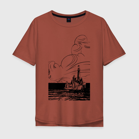 Мужская футболка хлопок Oversize с принтом Муми-тролль в Курске, 100% хлопок | свободный крой, круглый ворот, “спинка” длиннее передней части | Тематика изображения на принте: маяк | море | муми тролль | скалы