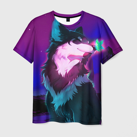 Мужская футболка 3D с принтом Сказочный волк в Белгороде, 100% полиэфир | прямой крой, круглый вырез горловины, длина до линии бедер | wolf | бабочка | волк | волки | волшебный волк | животные | звери | магический волк