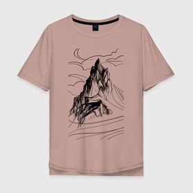 Мужская футболка хлопок Oversize с принтом Одинокая гора в Санкт-Петербурге, 100% хлопок | свободный крой, круглый ворот, “спинка” длиннее передней части | mountain | вершина | горы | скалы