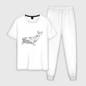 Мужская пижама хлопок с принтом Графический кит в Санкт-Петербурге, 100% хлопок | брюки и футболка прямого кроя, без карманов, на брюках мягкая резинка на поясе и по низу штанин
 | графика | кит | линии | морской | рисунок | узор