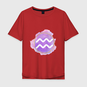 Мужская футболка хлопок Oversize с принтом Водолей - Космос , 100% хлопок | свободный крой, круглый ворот, “спинка” длиннее передней части | водолей | восточный | знак | знак зодиака | зодиак | космос | небо | подарок | фиолетовый