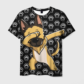 Мужская футболка 3D с принтом DAB DOG в Новосибирске, 100% полиэфир | прямой крой, круглый вырез горловины, длина до линии бедер | dab | dog | дог | домашние животные | друг человека | звери | овчарка | пес | песель | собака | собакен