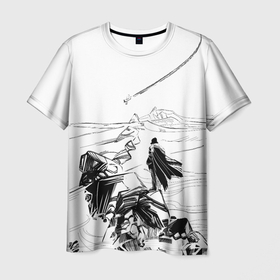 Мужская футболка 3D с принтом Крушение , 100% полиэфир | прямой крой, круглый вырез горловины, длина до линии бедер | камни | крушение | падение | пустыня | самолет | скалы | человек