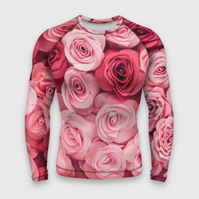 Мужской рашгард 3D с принтом Розовые Розы в Санкт-Петербурге,  |  | pink | rose | день святого валентина | красивый | любовь | прекрасный | роза | цветок | цветы
