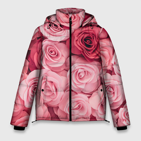 Мужская зимняя куртка 3D с принтом Розовые Розы в Новосибирске, верх — 100% полиэстер; подкладка — 100% полиэстер; утеплитель — 100% полиэстер | длина ниже бедра, свободный силуэт Оверсайз. Есть воротник-стойка, отстегивающийся капюшон и ветрозащитная планка. 

Боковые карманы с листочкой на кнопках и внутренний карман на молнии. | pink | rose | день святого валентина | красивый | любовь | прекрасный | роза | цветок | цветы
