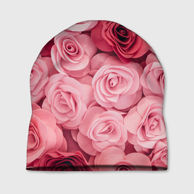 Шапка 3D с принтом Розовые Розы в Тюмени, 100% полиэстер | универсальный размер, печать по всей поверхности изделия | pink | rose | день святого валентина | красивый | любовь | прекрасный | роза | цветок | цветы