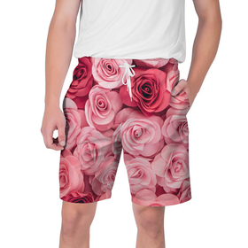 Мужские шорты 3D с принтом Розовые Розы в Новосибирске,  полиэстер 100% | прямой крой, два кармана без застежек по бокам. Мягкая трикотажная резинка на поясе, внутри которой широкие завязки. Длина чуть выше колен | pink | rose | день святого валентина | красивый | любовь | прекрасный | роза | цветок | цветы