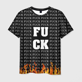 Мужская футболка 3D с принтом FCK FCK FCK , 100% полиэфир | прямой крой, круглый вырез горловины, длина до линии бедер | black and white | censorship | fire | lettering | obscene words | uncensored | надписи | неценузурный | огонь | темный | черный и белый