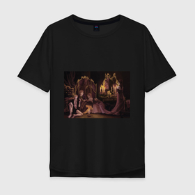 Мужская футболка хлопок Oversize с принтом Guest of vampires в Белгороде, 100% хлопок | свободный крой, круглый ворот, “спинка” длиннее передней части | dark academy | goth | вампиры | готика | тёмная академия