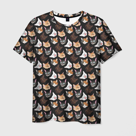 Мужская футболка 3D с принтом Много котов в Курске, 100% полиэфир | прямой крой, круглый вырез горловины, длина до линии бедер | cat. кошаки | домашние животные | животные | звери | кат | кот | коты | кошак | кошечка | кошки | милый кот | морды | уши | ушки